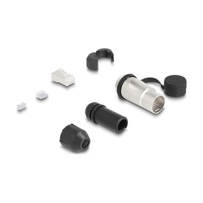 Modularer Stecker Cat.6A zur Eigenmontage mit robusten Kabelsteckergehäuse und Schutzkappe passend für die Delock Durchführungskupplungen 67061 u