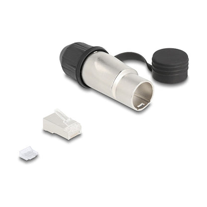 Modularer Stecker Cat.6A zur Eigenmontage mit robusten Kabelsteckergehäuse und Schutzkappe passend für die Delock Durchführungskupplungen 67061 u