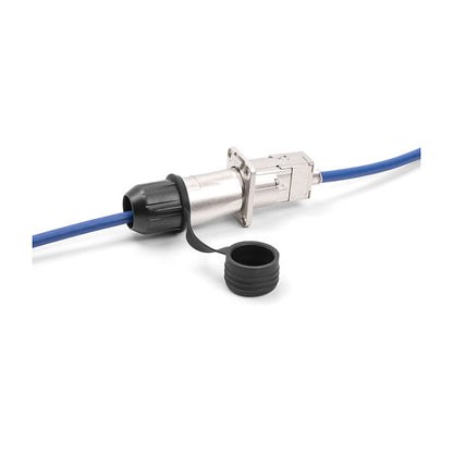 Modularer Stecker Cat.6A zur Eigenmontage mit robusten Kabelsteckergehäuse und Schutzkappe passend für die Delock Durchführungskupplungen 67061 u