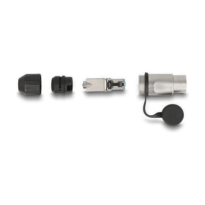 Modularer Stecker feldkonfektionierbar Cat.6A mit robusten Kabelsteckergehäuse und Schutzkappe passend für die Delock Durchführungskupplungen 670