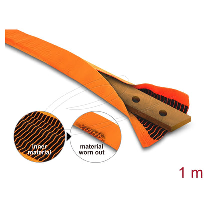 Doppellagiger flachliegender Schutzschlauch 40 x 16 mm mit schwarzer Verschleißanzeige, für Kabel oder Kupfersammelschienen, PET, orange 1 m