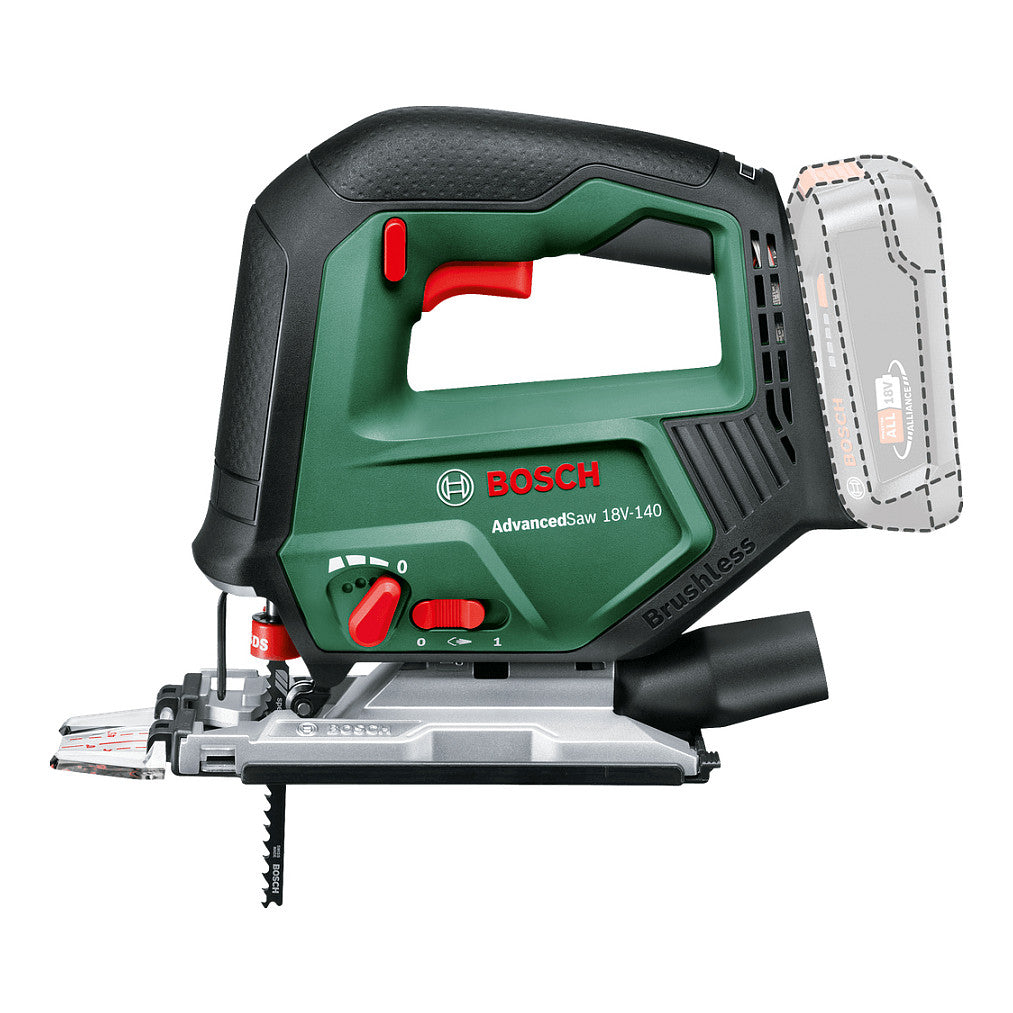 Powertools Akku-Stichsge AdvancedSaw 18V-140, 18Volt (grn, Li-Ionen Akku 2,0Ah, Koffer, POWER FOR ALL ALLIANCE)
