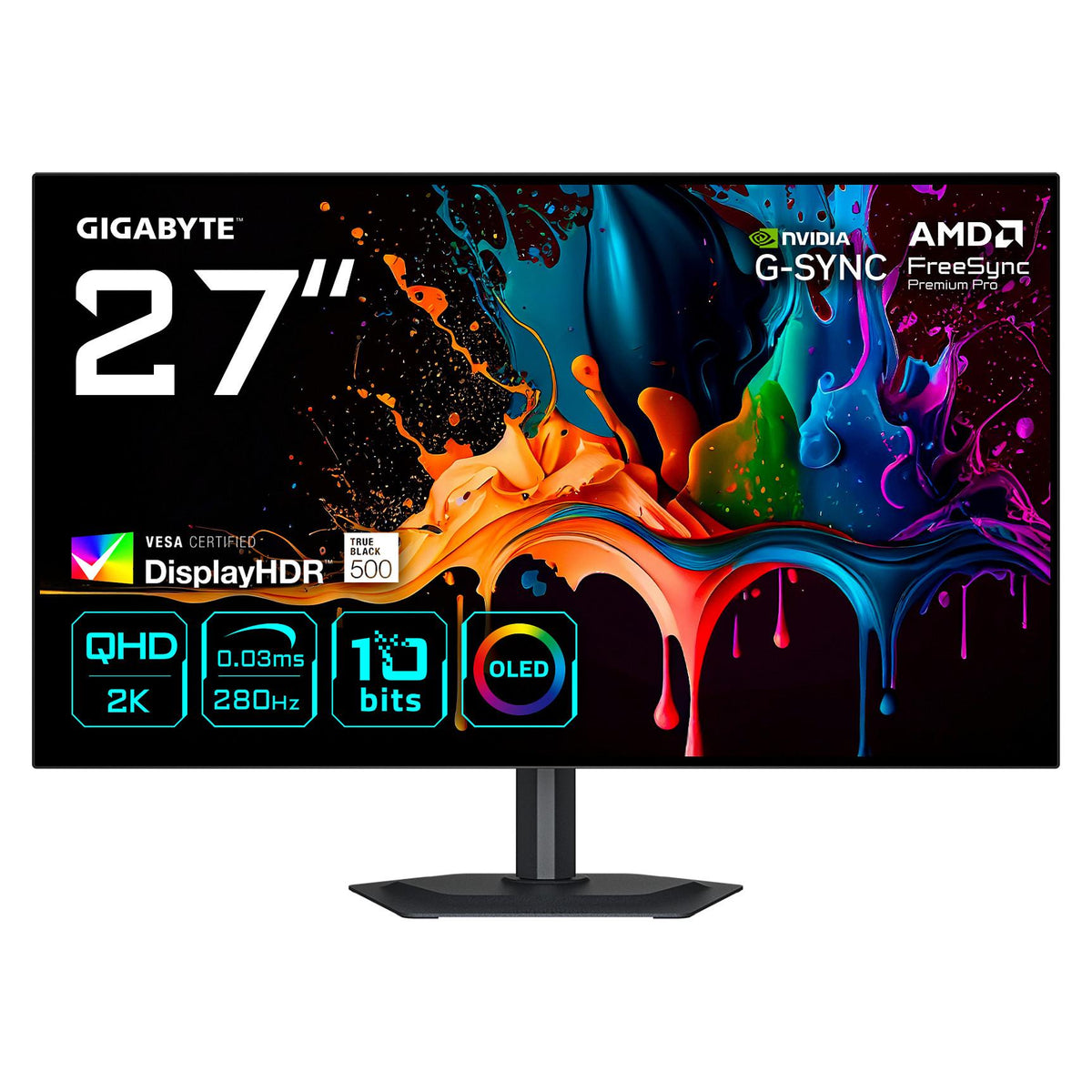 68,6cm/27" (2560x1440) GIGABYTE MO27Q28G WQHD WOLED 0,03ms 280Hz HDMI DisplayPort USB-C USB HDR VESA Speaker Pivot