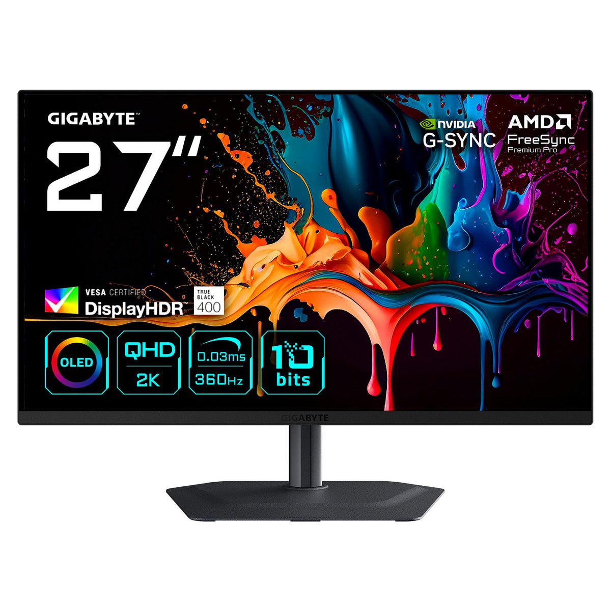 68,6cm/27" (2560x1440) GIGABYTE MO27Q3 WQHD QD-OLED 0,03ms 360Hz HDMI DisplayPort USB-C USB HDR VESA Speaker Pivot
