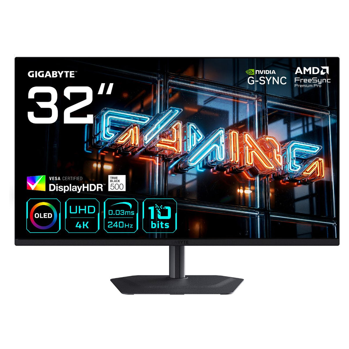 80,0cm/31,5" (3840x2160) GIGABYTE MO32U24 4K QD-OLED 0,03ms 240Hz HDMI DisplayPort USB-C USB HDR VESA Speaker Pivot
