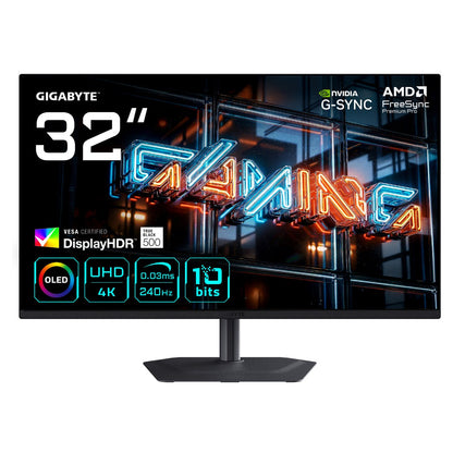 80,0cm/31,5" (3840x2160) GIGABYTE MO32U24 4K QD-OLED 0,03ms 240Hz HDMI DisplayPort USB-C USB HDR VESA Speaker Pivot