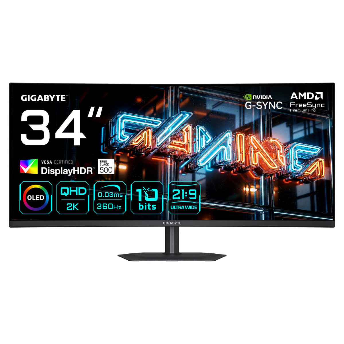 86,4cm/34" (3440x1440) GIGABYTE MO34WQC36 Curve WQHD QD-OLED 0,03ms 360Hz HDMI DisplayPort USB-C USB HDR VESA Speaker