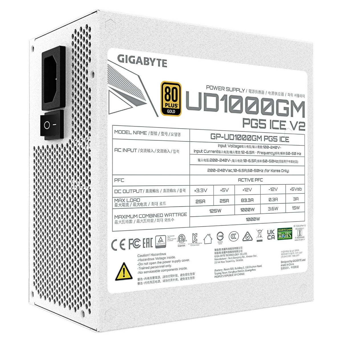 1000W GIGABYTE UD1000GM PG5 V2 ICE ATX Netzteil, 80+ Gold, PCIe5.1, ATX3.1 voll modular