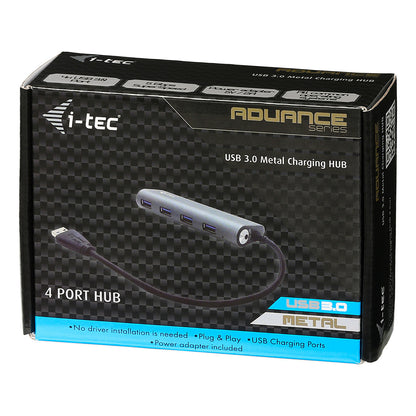 D I-TEC USB 3.0 4-PORT HUB ALU Metal Charging HUB 4 Port port mit externem Netzadapter 4x USB
