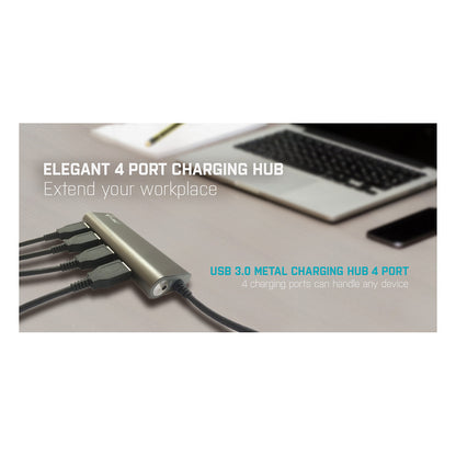D I-TEC USB 3.0 4-PORT HUB ALU Metal Charging HUB 4 Port port mit externem Netzadapter 4x USB