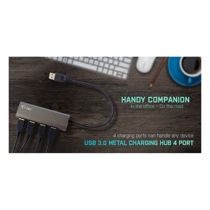 D I-TEC USB 3.0 4-PORT HUB ALU Metal Charging HUB 4 Port port mit externem Netzadapter 4x USB