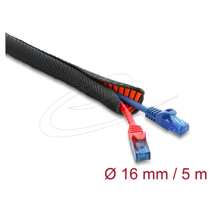 Kabelschutzschlauch mit orangener Verschleißanzeige selbstschließend doppellagig 5 m x 16 mm schwarz