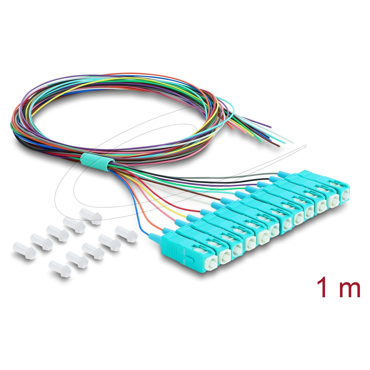 LWL Pigtail Fanout Kabel 12 x SC-UPC Simplex Stecker zu 12 x offenes Kabelende 1 m