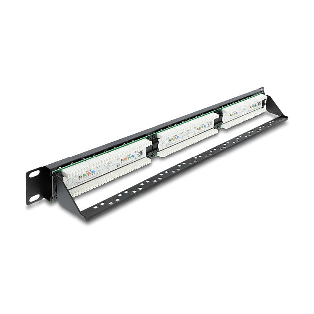 19" 1 HE Patchpanel 24 Port Cat.6 mit LED und Entlastungsschiene ungeschirmt schwarz