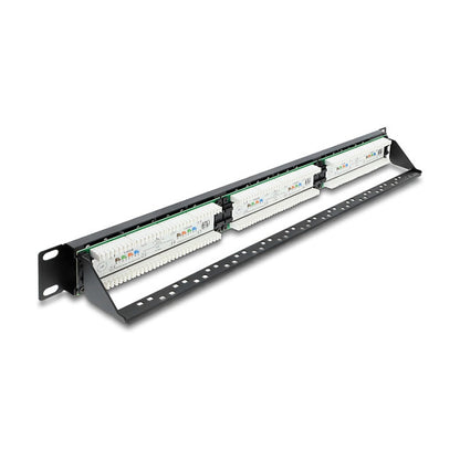 19" 1 HE Patchpanel 24 Port Cat.6 mit LED und Entlastungsschiene ungeschirmt schwarz