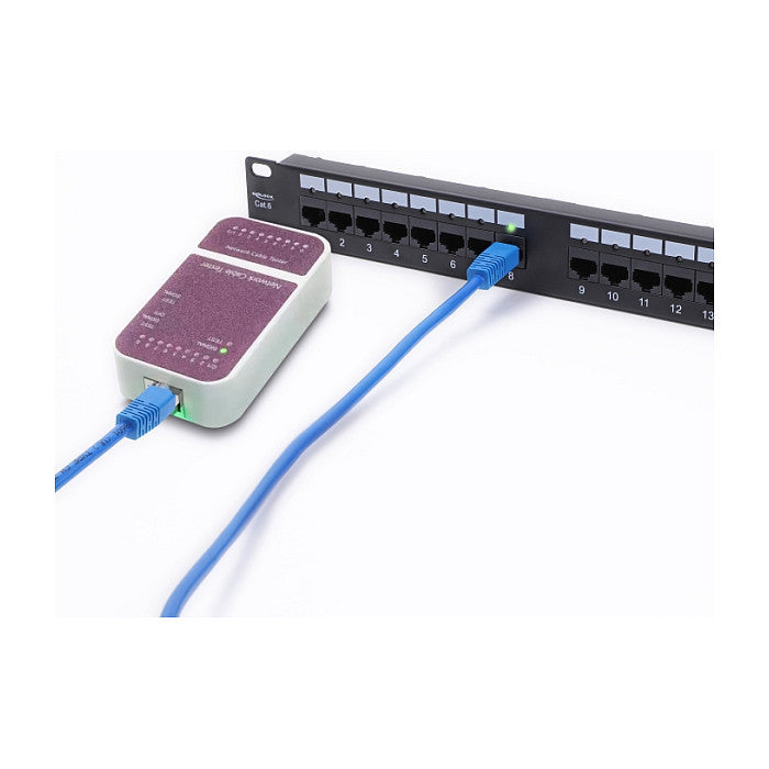 19" 1 HE Patchpanel 24 Port Cat.6 mit LED und Entlastungsschiene ungeschirmt schwarz