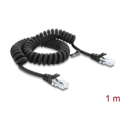 RJ50 Spiralkabel Stecker zu Stecker 1 m schwarz