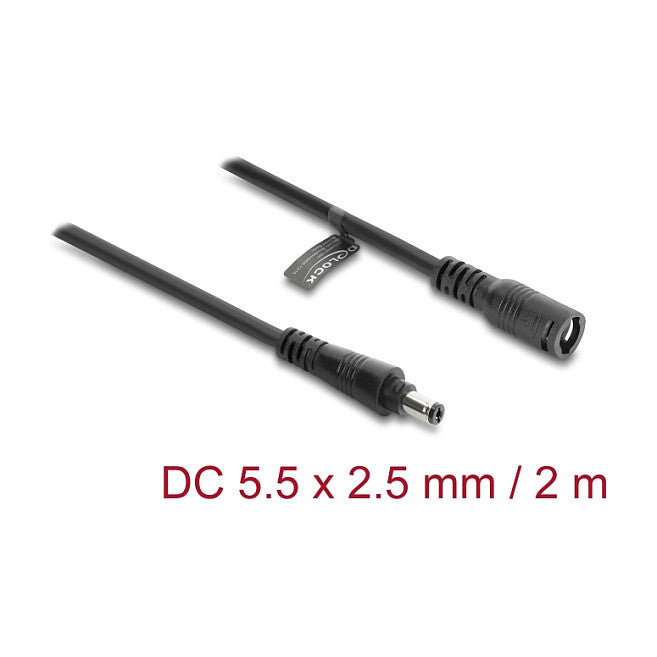 DC Verlängerungskabel 5,5 x 2,5 mm Stecker zu Buchse mit Bajonettverschluss 18 AWG, 2 m schwarz