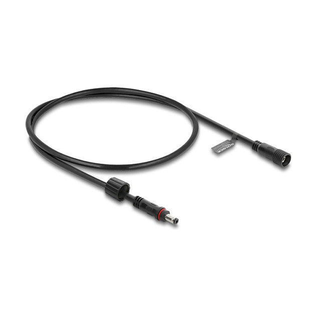 DC Verlängerungskabel 5,5 x 2,5 mm Stecker zu Buchse mit Schraubverschluss M12 x 1,75 mm Gewinde wasserfest 18 AWG, 0,5 m schwarz