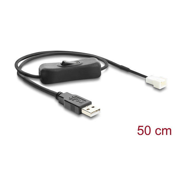 Lüfterkabel USB 2.0 Typ-A Stecker zu 3 Pin (2 Pins belegt) Lüfteranschluss-Stecker mit Schalter 50 cm