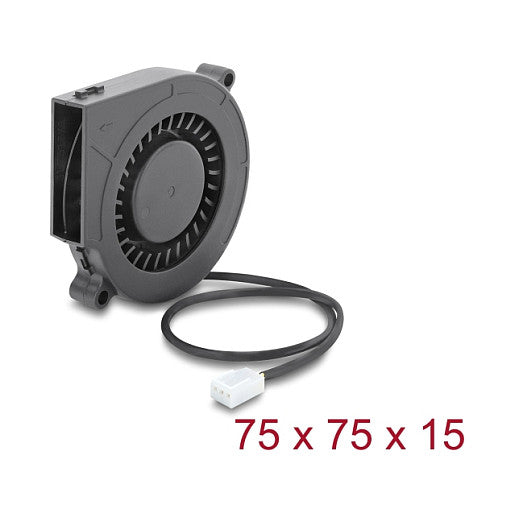 Radiallüfter / Lüftergebläse 12 V DC 75 x 75 x 15 mm mit 3-Pin Lüfteranschluss, schwarz