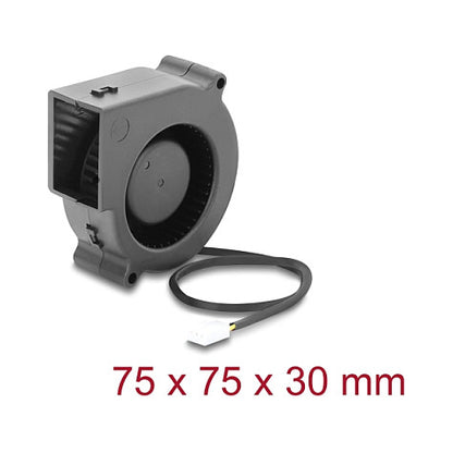 Radiallüfter / Lüftergebläse 12 V DC 75 x 75 x 30 mm mit 3-Pin Lüfteranschluss, schwarz