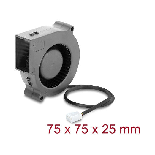 Radiallüfter / Lüftergebläse 12 V DC 75 x 75 x 25 mm mit 3-Pin Lüfteranschluss, schwarz
