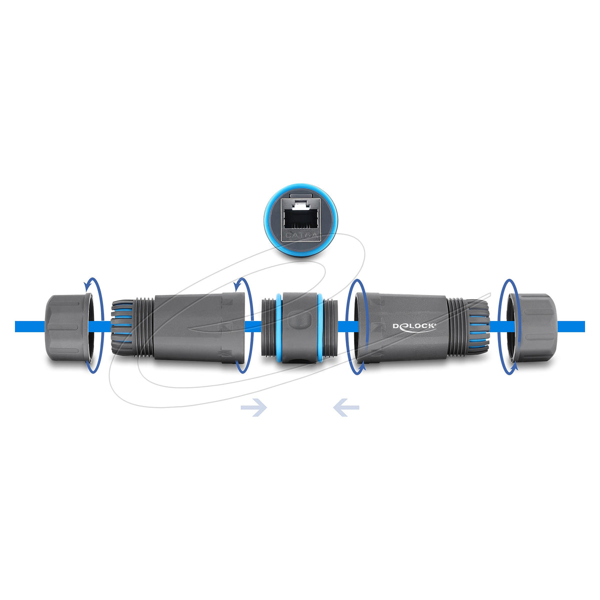 Kabelverbinder RJ45 Buchse zu RJ45 Buchse Cat.6A mit M23.5 x 1,5 mm Gewinde IP68 staub- und wasserdicht grau