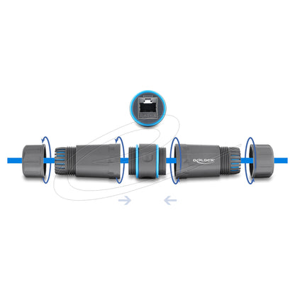 Kabelverbinder RJ45 Buchse zu RJ45 Buchse Cat.6A mit M23.5 x 1,5 mm Gewinde IP68 staub- und wasserdicht grau