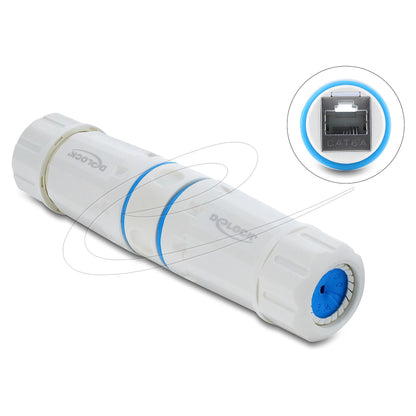 Kabelverbinder RJ45 Buchse zu RJ45 Buchse Cat.6A mit M23.5 x 1,5 mm Gewinde IP68 staub- und wasserdicht weiß