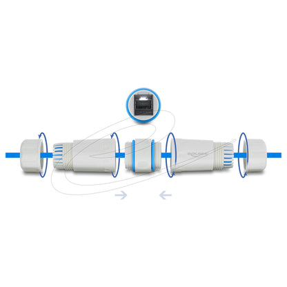 Kabelverbinder RJ45 Buchse zu RJ45 Buchse Cat.6A mit M23.5 x 1,5 mm Gewinde IP68 staub- und wasserdicht weiß