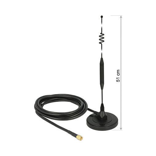 LTE Antenne SMA Stecker 6 dBi starr omnidirektional mit magnetischem Standfuß und Anschlusskabel RG-58 3 m outdoor schwarz