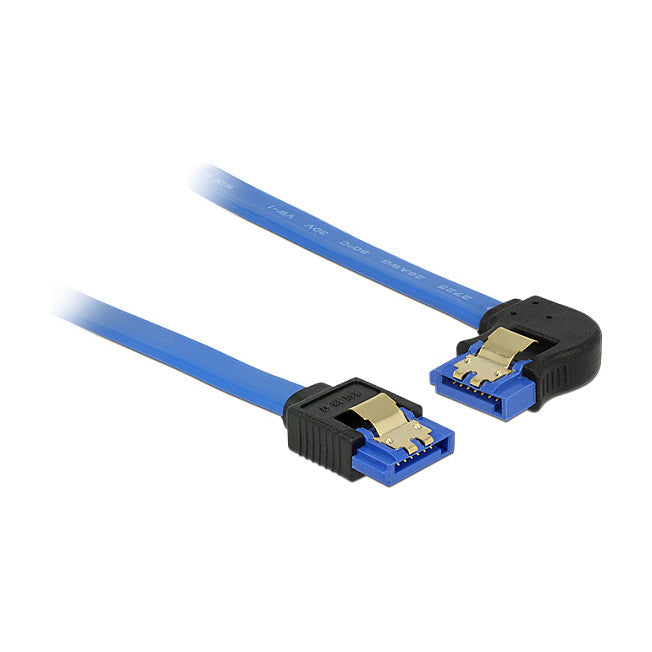 Kabel SATA 6 Gb/s Buchse gerade > SATA Buchse links gewinkelt 50 cm blau mit Goldclips