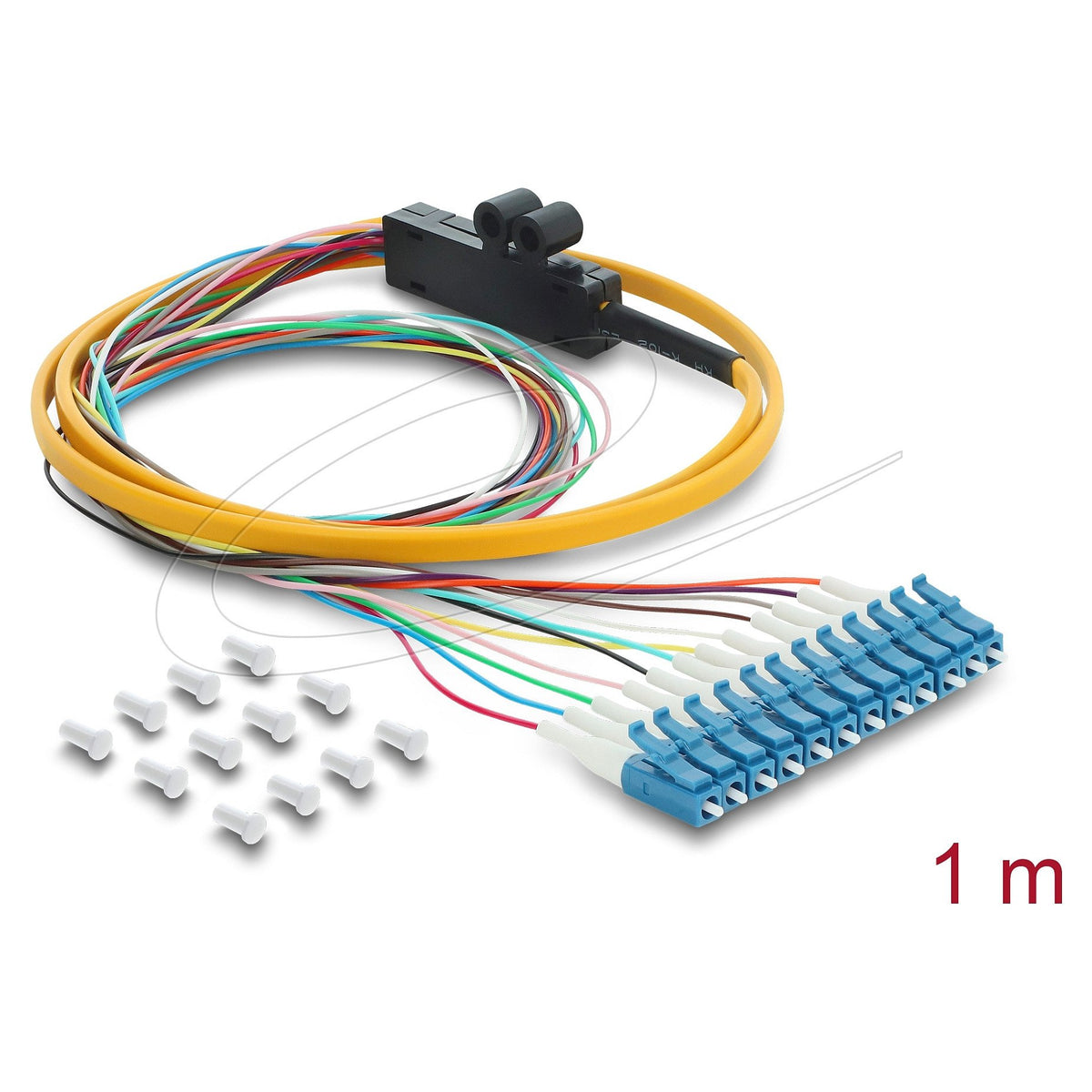 LWL Pigtail Fanout Kabel 12 x LC-UPC Simplex Stecker zu 12 x offenes Kabelende 1 m