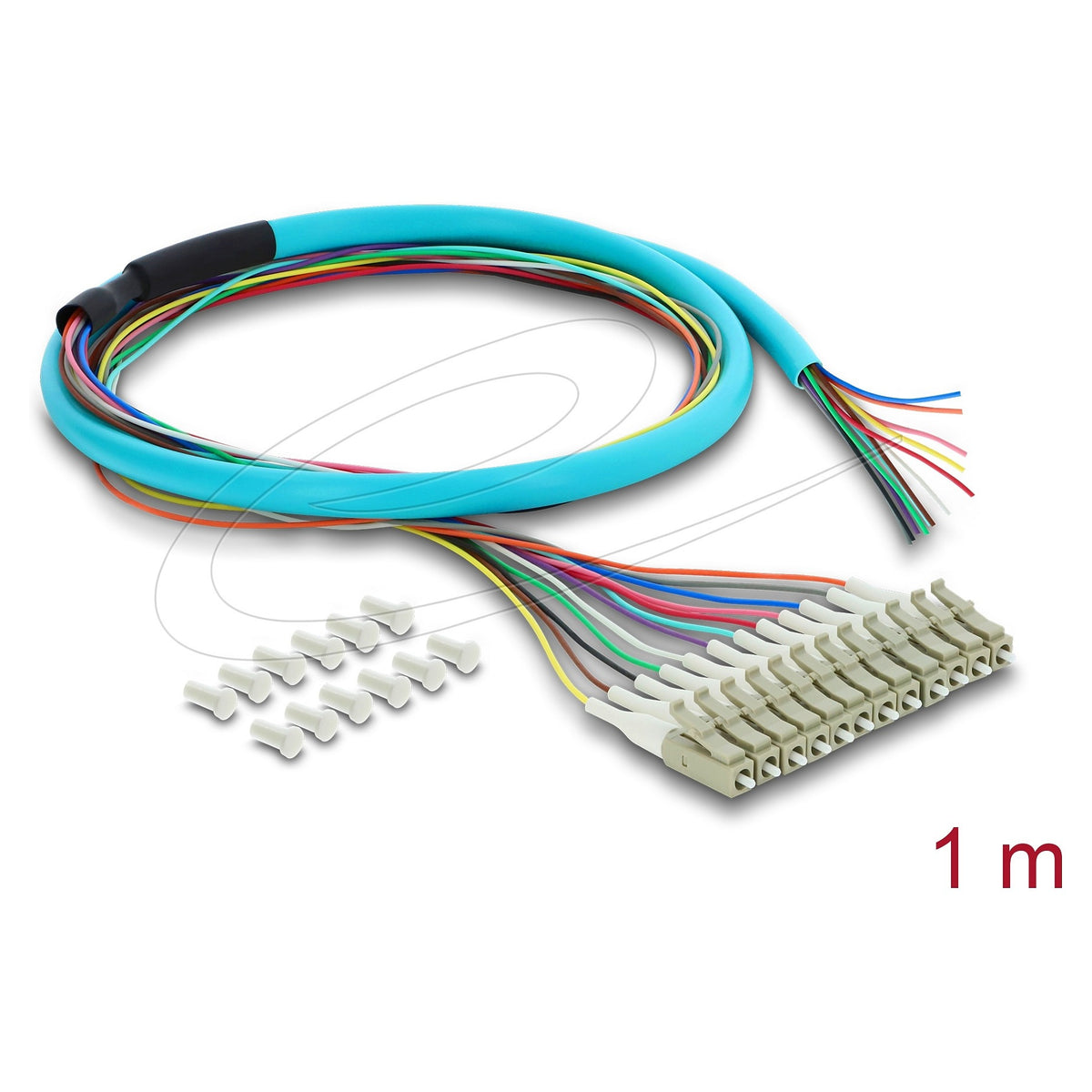 LWL Pigtail Fanout Kabel 12 x LC-UPC Simplex Stecker zu 12 x offenes Kabelende 1 m