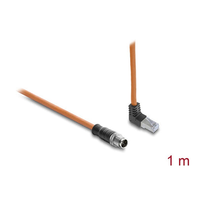 M12 Kabel X-kodiert 8 Pin Stecker gerade zu RJ45 Stecker nach oben gewinkelt S/FTP geschirmt 1 m orange