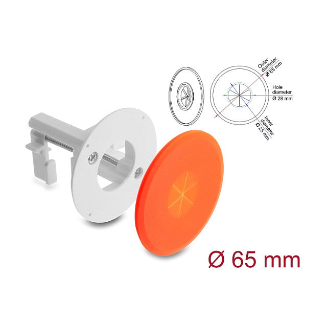 Silikon Kabeldurchführung rund Ø 65 mm zur Wandmontage / Tischmontage weiß / orange