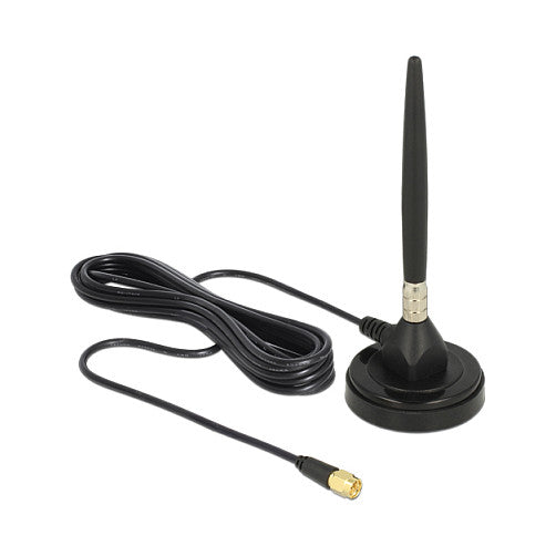 GSM Antenne SMA Stecker Schraubmontage 3 dBi starr omnidirektional mit magnetischem Standfuß und Anschlusskabel RG-174 3 m outdoor schwarz