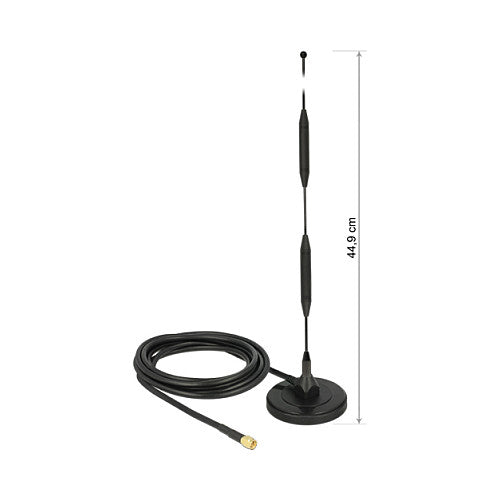 LTE Antenne SMA Stecker 5 dBi 44,9 cm starr omnidirektional mit magnetischem Standfuß und Anschlusskabel RG-58 3 m outdoor schwarz