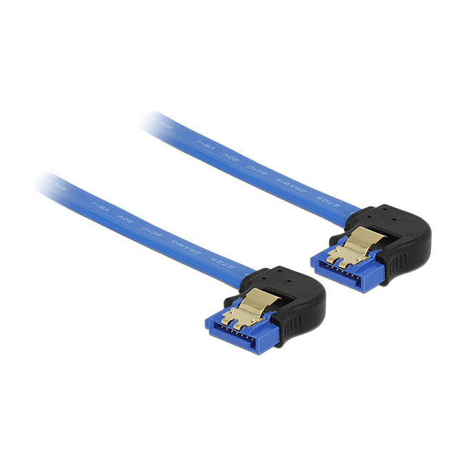 Kabel SATA 6 Gb/s Buchse unten gewinkelt > SATA Buchse unten gewinkelt 10 cm blau mit Goldclips