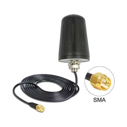 LoRa Antenne 868 MHz SMA Stecker 0 dBi starr omnidirektional mit Anschlusskabel RG-174 3 m Dachmontage outdoor schwarz
