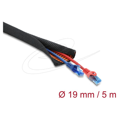 Kabelschutzschlauch mit orangener Verschleißanzeige selbstschließend doppellagig 5 m x 19 mm schwarz