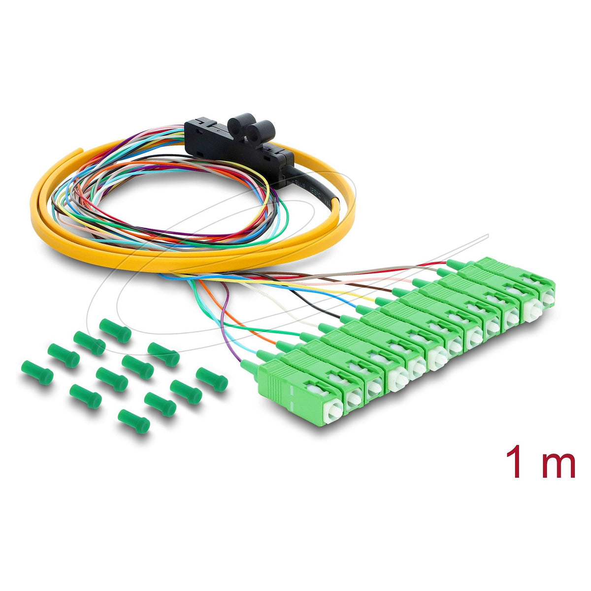 LWL Pigtail Fanout Kabel 12 x SC-APC Simplex Stecker zu 12 x offenes Kabelende 1 m