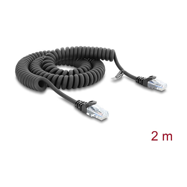 RJ50 Spiralkabel Stecker zu Stecker 2 m schwarz