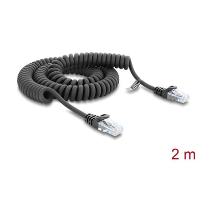 RJ50 Spiralkabel Stecker zu Stecker 2 m schwarz
