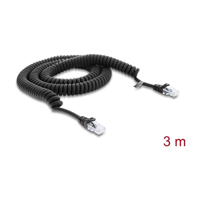 RJ50 Spiralkabel Stecker zu Stecker 3 m schwarz