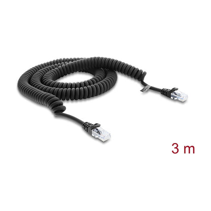 RJ50 Spiralkabel Stecker zu Stecker 3 m schwarz