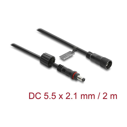 DC Verlängerungskabel 5,5 x 2,1 mm Stecker zu Buchse mit Schraubverschluss M12 x 1,75 mm Gewinde wasserfest 18 AWG, 2 m schwarz