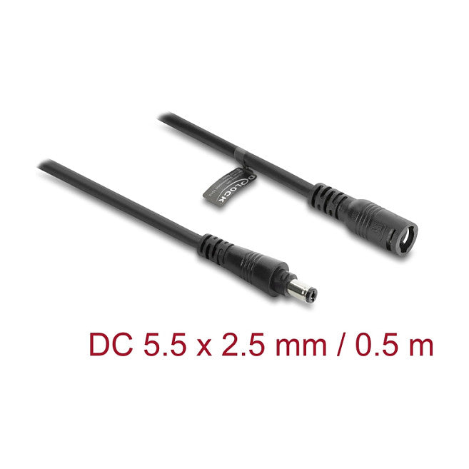 DC Verlängerungskabel 5,5 x 2,5 mm Stecker zu Buchse mit Bajonettverschluss 18 AWG, 0,5 m schwarz