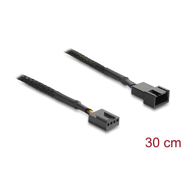 Lüfter Verlängerungskabel PWM Stecker zu Buchse 4 Pin mit Geflechtummantelung 30 cm schwarz